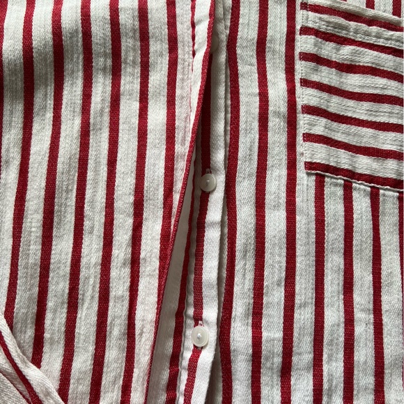Red White striped Liz Claiborne long sleeve cotton button up top M - Picture 6 of 7